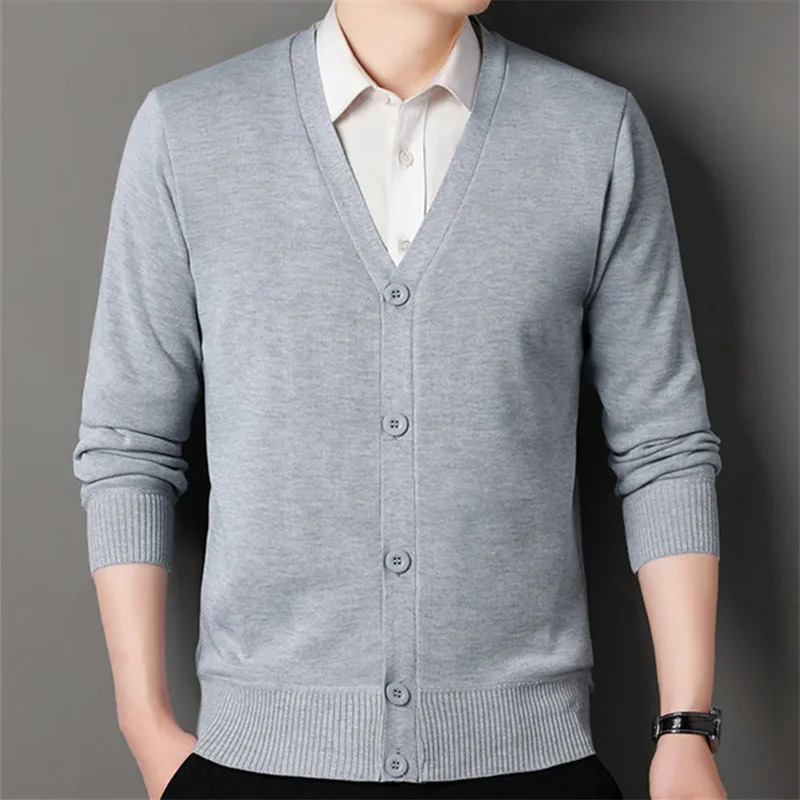 Autumn Winter Mens Casual Knit Cardigan Solid Color Slim Fit Fashion VNeck Knitted Sweatercoat Men Fleece Warm Sweater Jackets 250731