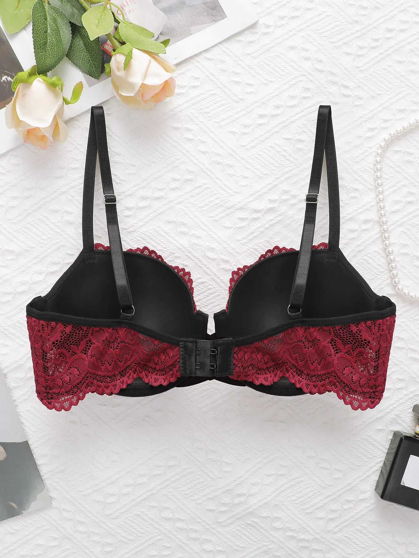 Cross Hollow Steel Ring Bra Red Lace Womens Sexy Underwear Spring and Summer New Products J2485 Z250730