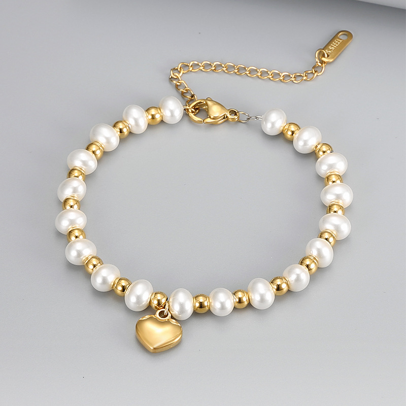 Korean Version Creative Fashion Sweet Niche Design Personality Designer bracelet Heart Pearl Bracelet Madam Casual Women's Titanium Steel Jewelry