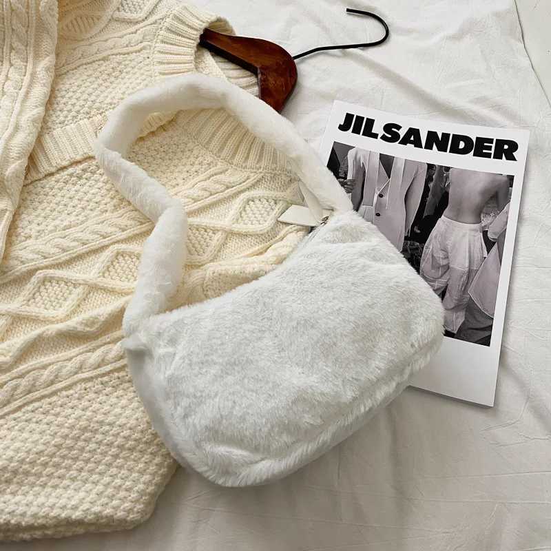 Simple Design Women Soft Plush Hobos Shoulder Bags Winter Furry Ladies Clutch Purse Handbag Fashion Female Underarm Bag Y250730