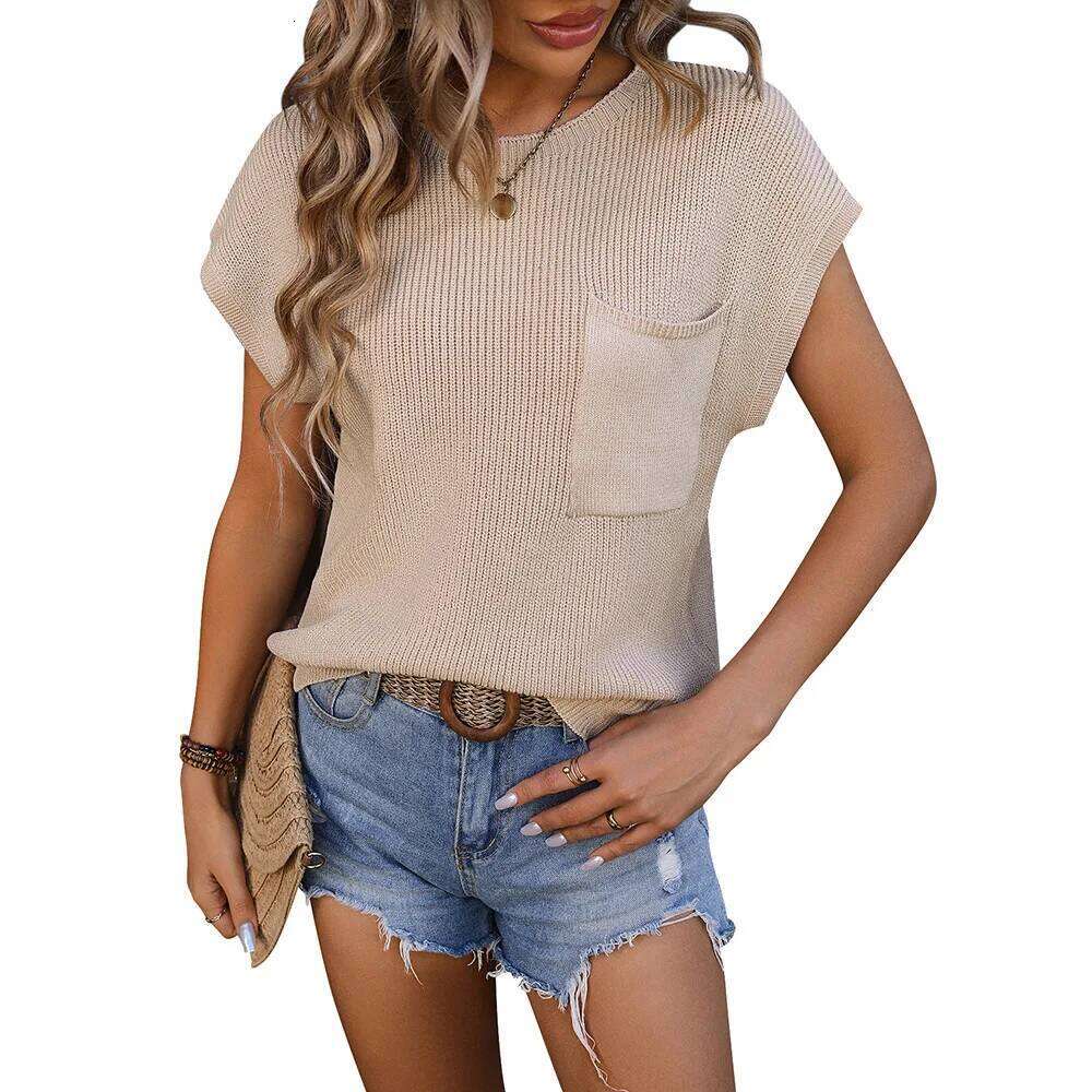Designer Clothing 2025 Spring Summer Women Sweater T-Shirt Female Knitted Pocket O-Neck Tops Women's Casual Loose Short Sleeve Knitwears Pullover