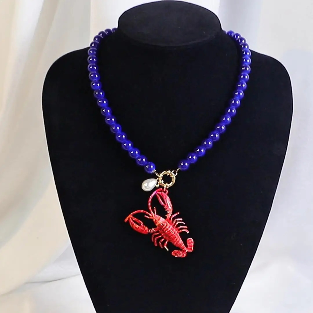 ZAA lady Summer Beach Ocean Style Red Crab Pendant Necklace Bold Hip Hop Party Jewelry for Women Beaded Chokers 250716