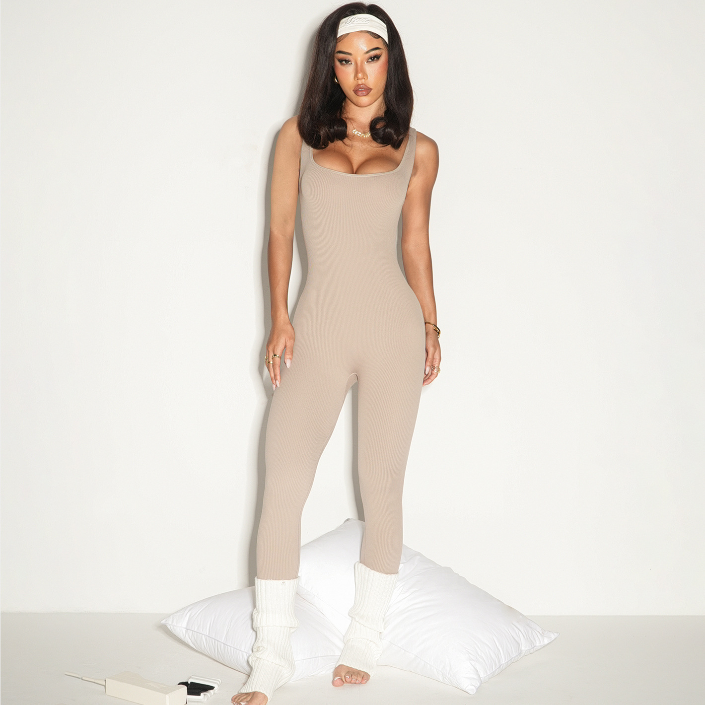 High Elastic Ribbed Women's Yoga Suit Waist-Cinching Hip-Lifting Sports Fitness Jumpsuit