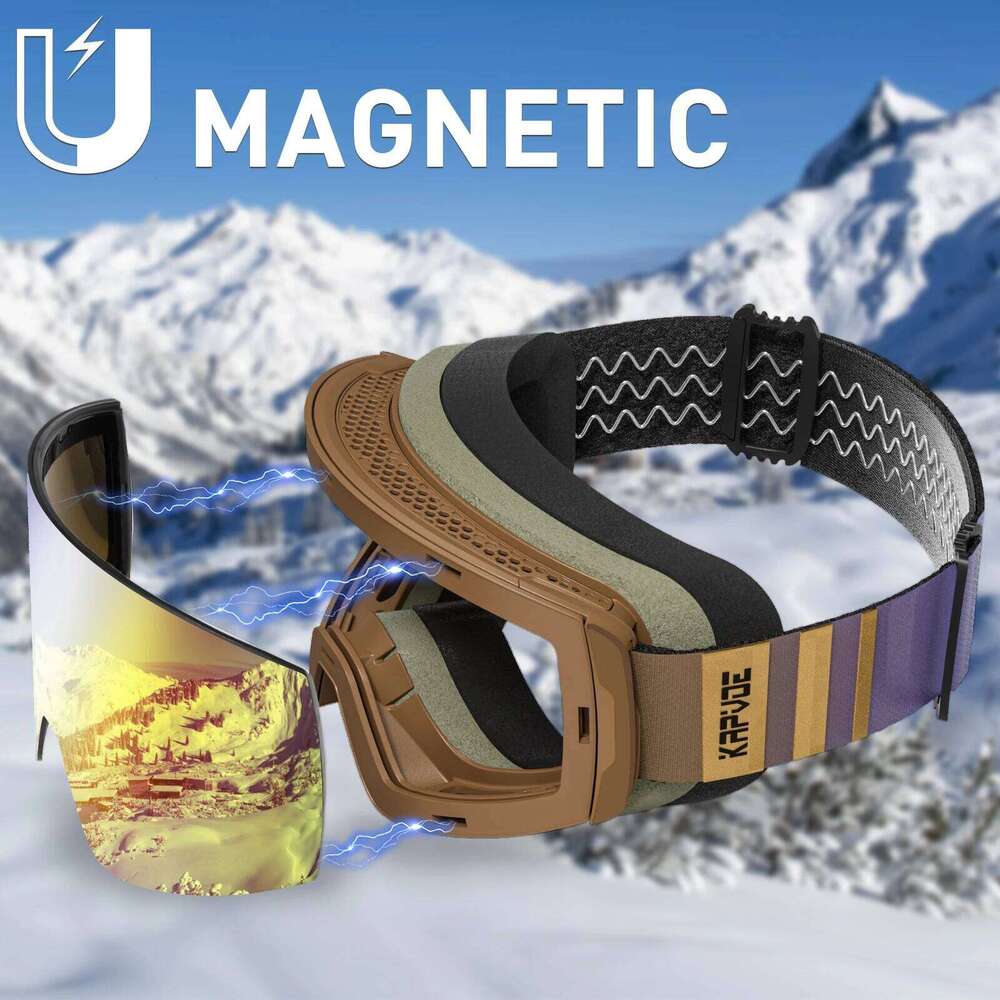 KAPVOE Outdoor Ski Men Snowboard Glasses Women Winter Snow Sunglasses Uv400 Magnetic Attraction Anti-Fog Skiing Goggles