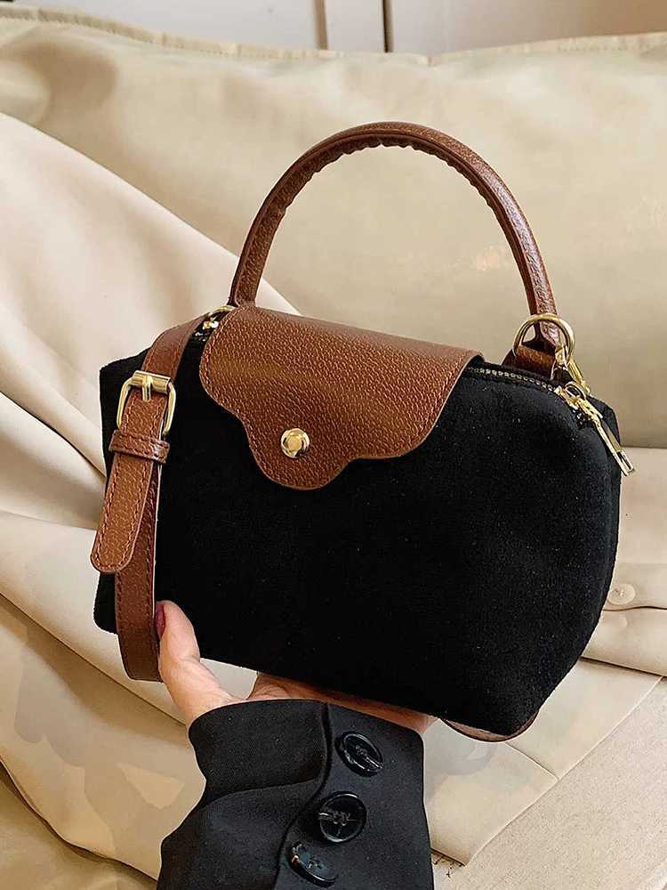 Contrast Color Suede Leather Crossbody Bags for Women Fashion Versatile Lady Out Small Handbags and Purse Y250730
