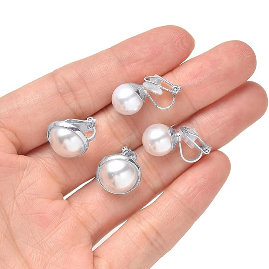 10Pairs Clip on Stud Earrings Non Pierced Teardrop Round Square CZ Pearl Twist Knot Flower Heart Star Rainbow Cat Opal Clip on Earrings for Women Silv