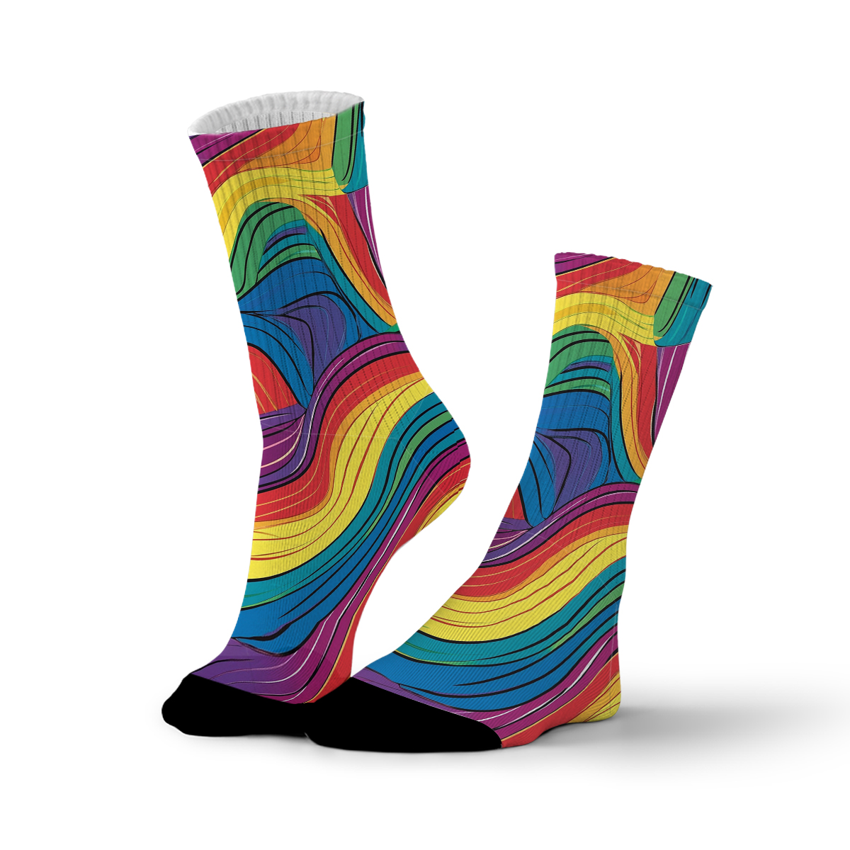 Unisex Rainbow Swirl Print Tube Designer Socks C126