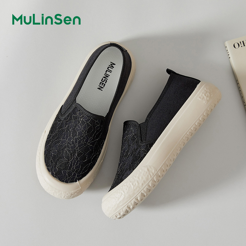 Mulinsen women's shoes 2025 new spring and summer breathable mesh sports thick bottom European station casual all-match toe sneakers