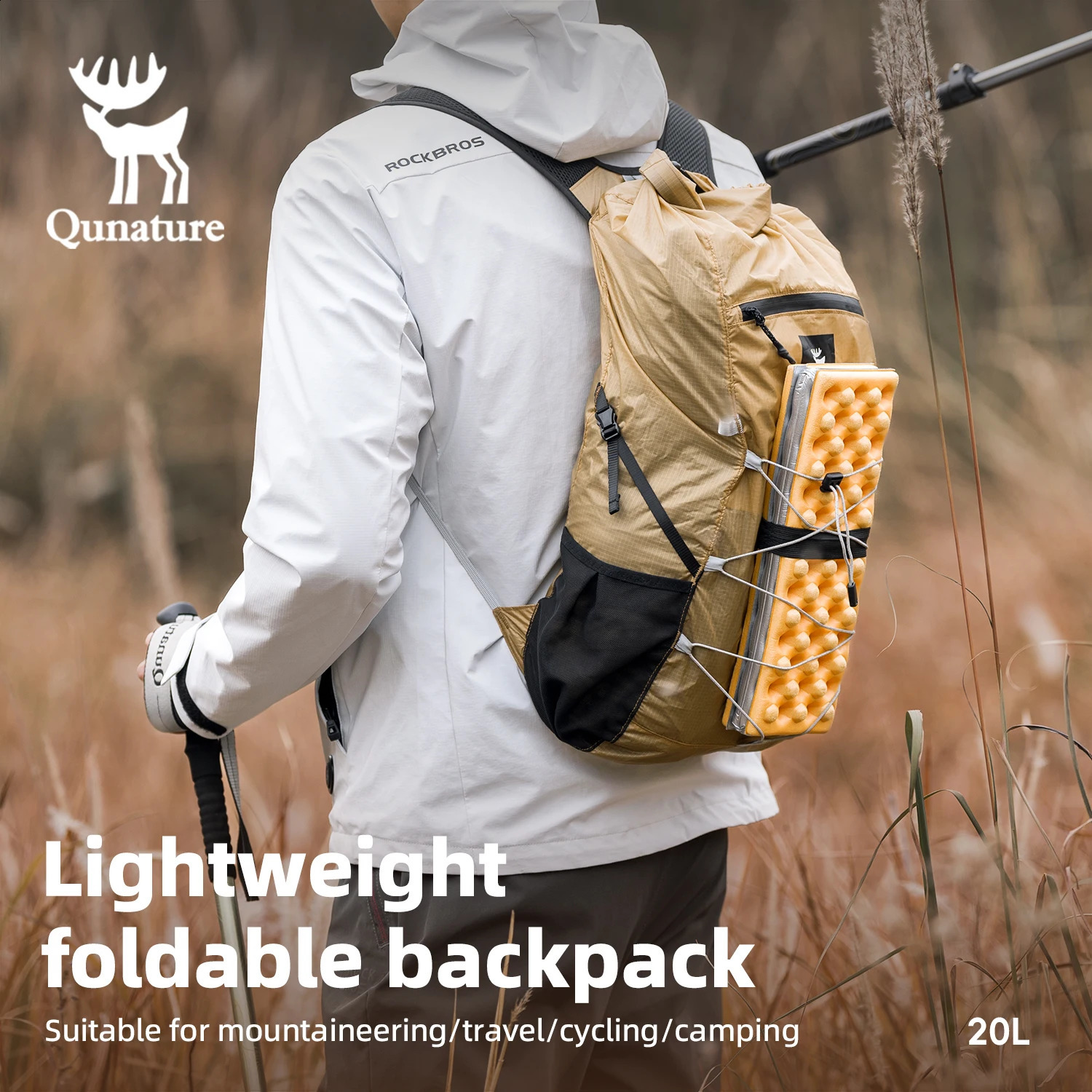 Qunature Backpack Folding Hiking Bag Portable Lightweight Travel Double Shoulder Storage Lock Buckle Wearresistant y250729
