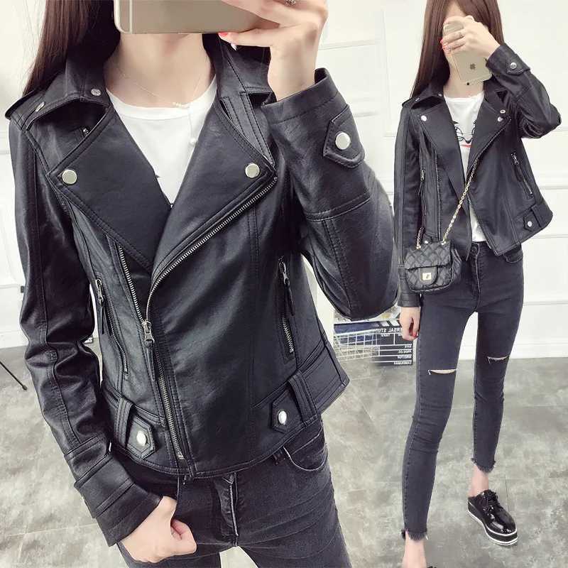 Fall Women Short Black PU Jacket Gothic Punk Style Fashion Motorcycle Leather Jacket Casual Wild Coat Goth Winter Coats M250729