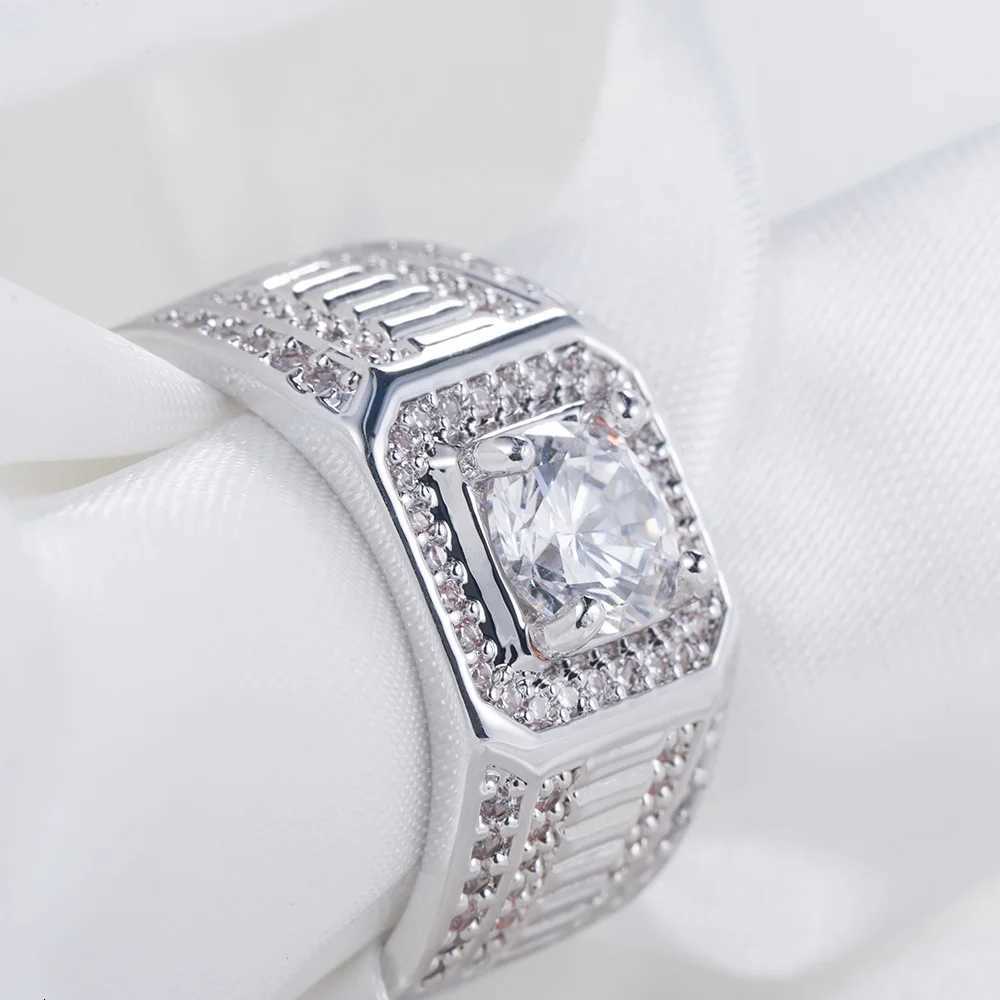 925 Sterling Silver Jewelry Luxury Round Cubic Zircon Rings for Men Classic Wedding Ceremony Ring Male Hip Hop Accessories y250730