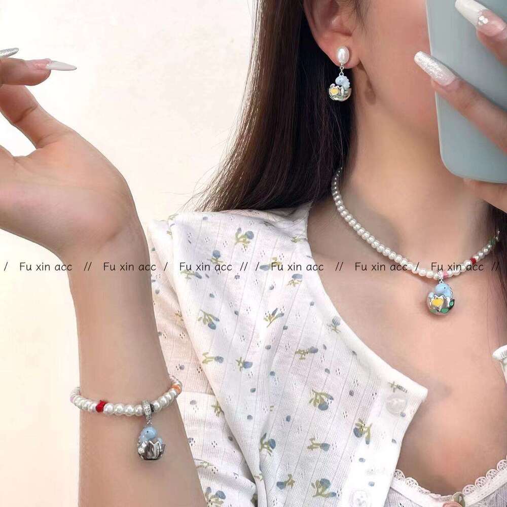 Girlish Pink Shell-Breaking Dragon Egg Necklace Petite Exquisite Pearl Earrings Women's Unique Design Cute Versatile Bracelet e87