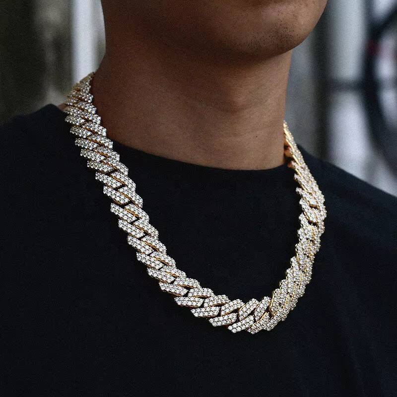 Hip Hop Jewelry 925 Silver 14MM 20MM Two Rows Moissanite Cuban Chain Iced Out Cuban Link Chain in Wholesale Price