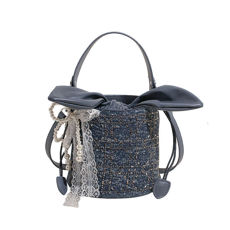 Trendy Fashion Simple Versatile Denim Single Shoulder for Women 2025 New Diamond-Studded Crossbody Commuter Bucket Bag