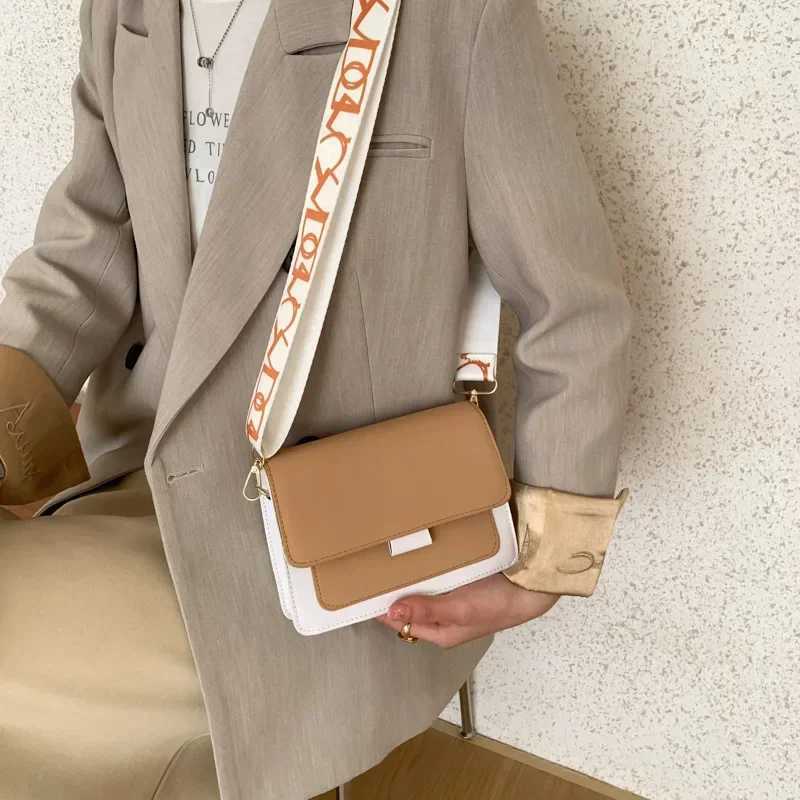 New Contrast Color Leather Shoulder Bags For Women Travel Crossbody Bag Fashion Simple Shoulder Bag Ladies Flap Bag Handbag Y250730