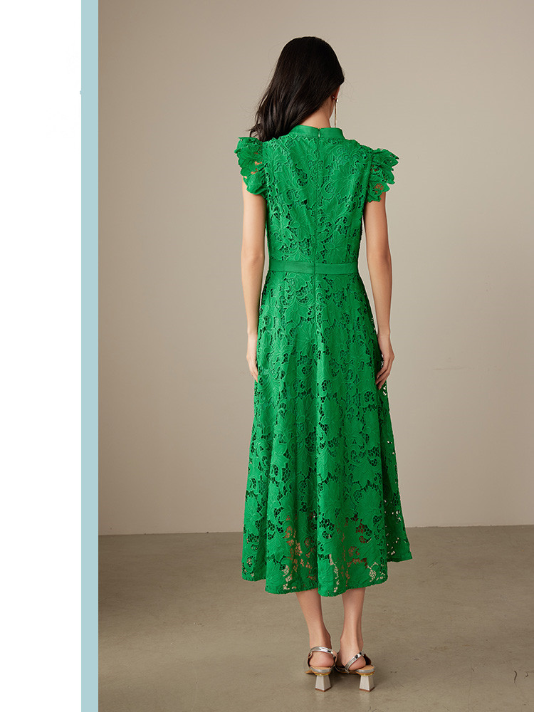 Women's Purple Lace Straight Long Skirt High Waist A-line Buttoned Elegant Water-Soluble Lace Skirt 6116433