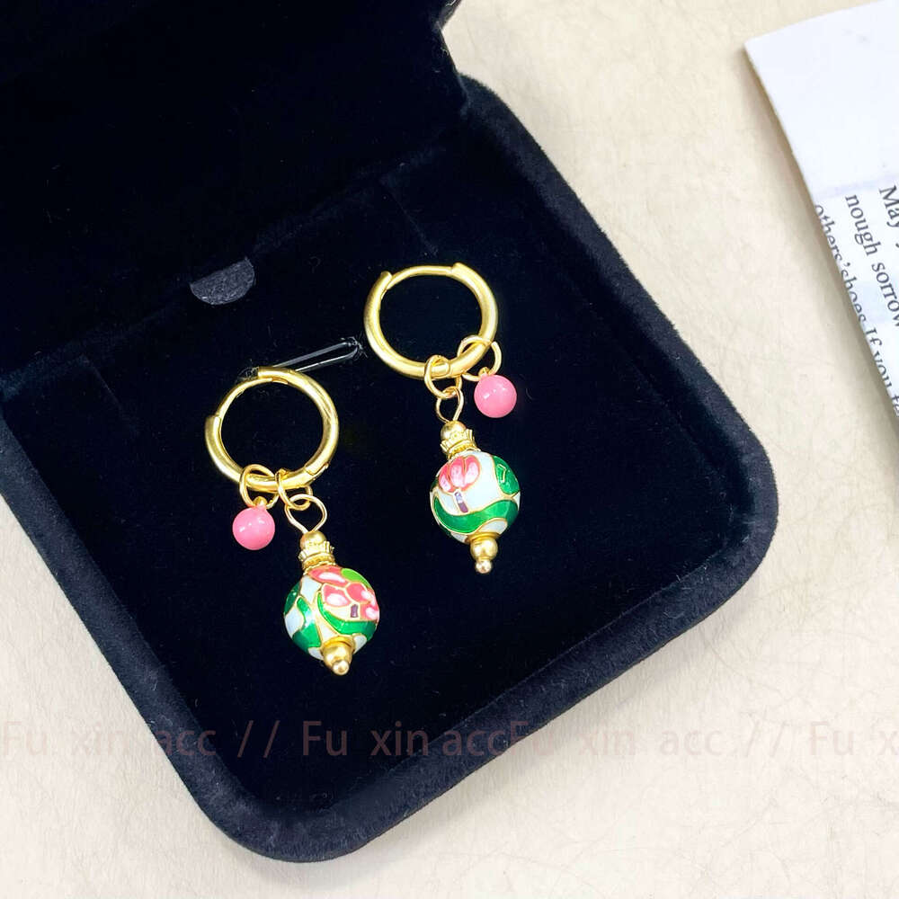 New Chinese Colorful Oil Drop Lotus National Style Light Niche Design High-end Fashion Personality Stud Earrings 853