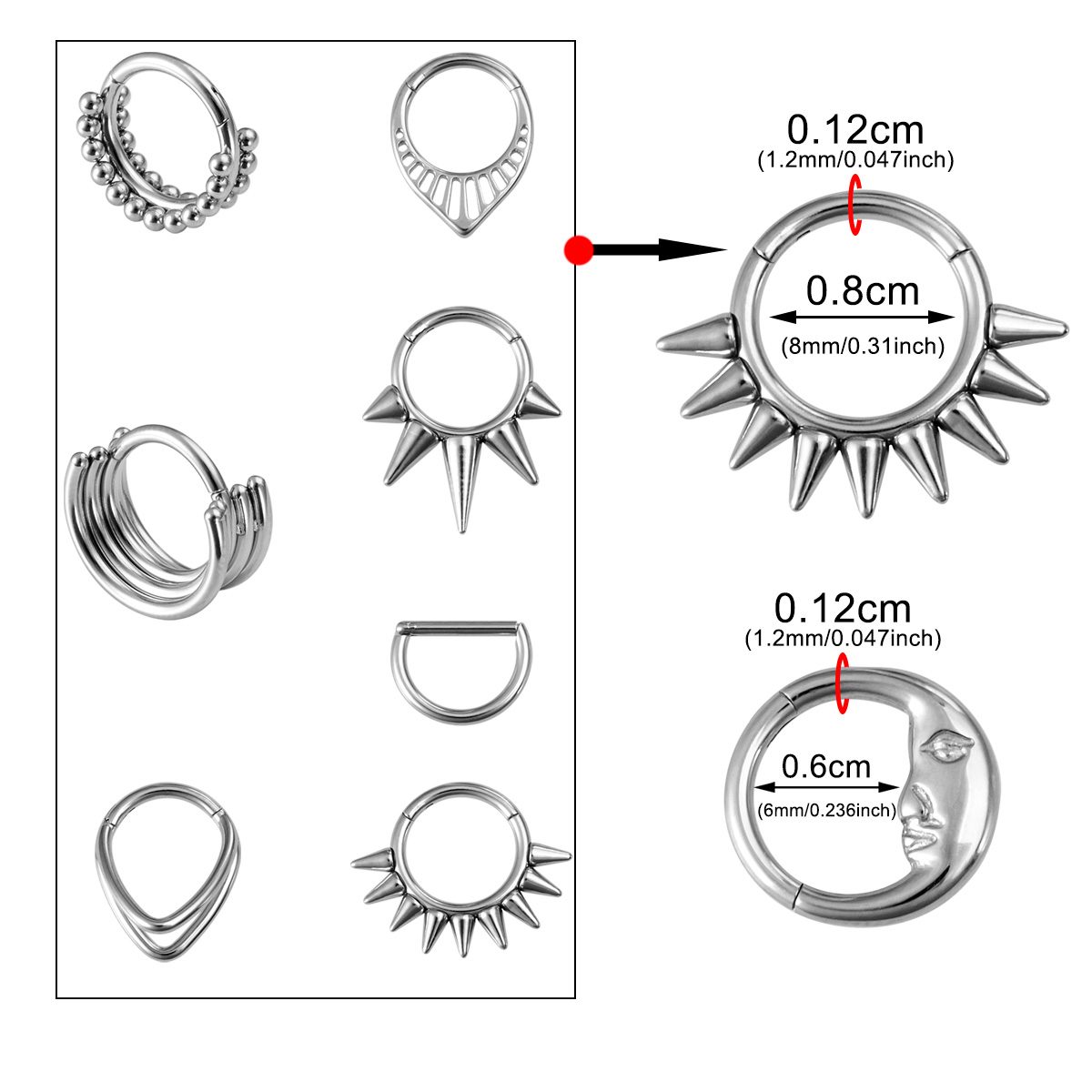 Rivet stainless steel moon water droplet nose spacer ring human puncture jewelry ear bone ring wholesale