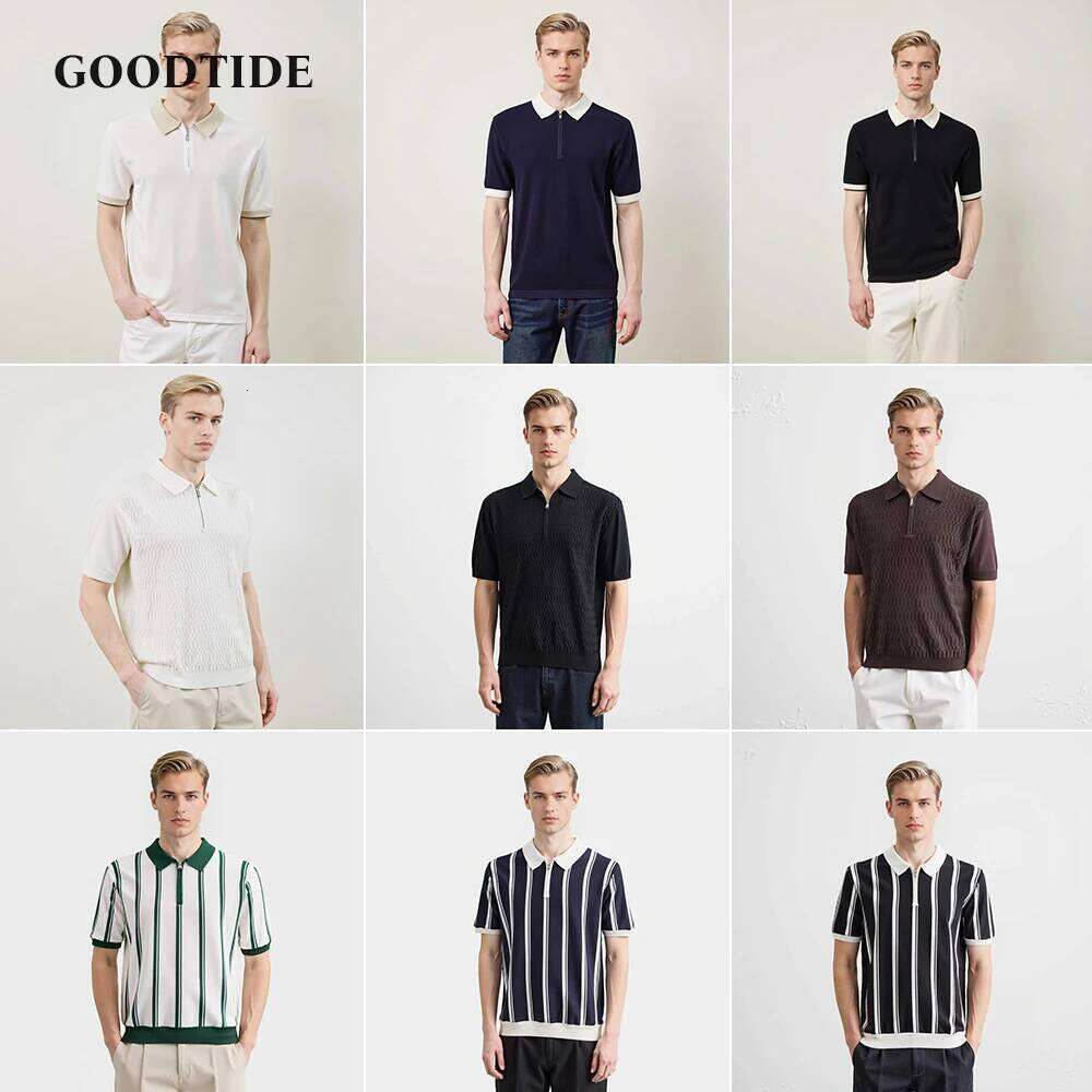 Knitted New Summer European And American Men's Polo Shirt Casual Solid Color Business Henry Collar Short-sleeved Top