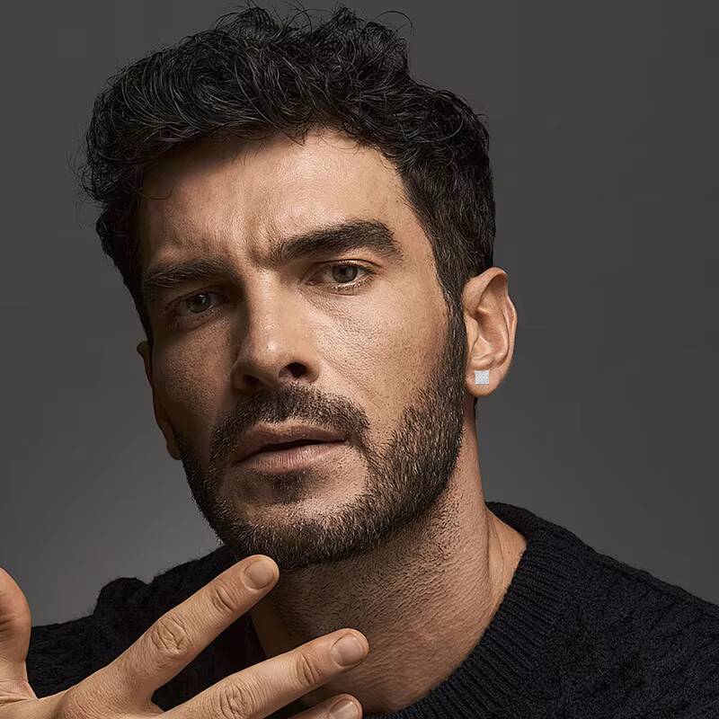 Wholesale Rapper 925 Sterling Silver Waterproof Baguette Moissanite Square Shaped Stud Earring Hip Hop Party Jewelry