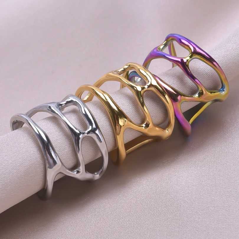 1/3Pcs Stainless Steel Women Irregular Hollow Textured Chunky Open Rings DIY Personality Vintage Multi-Layer Men Rings Jewelry y250730