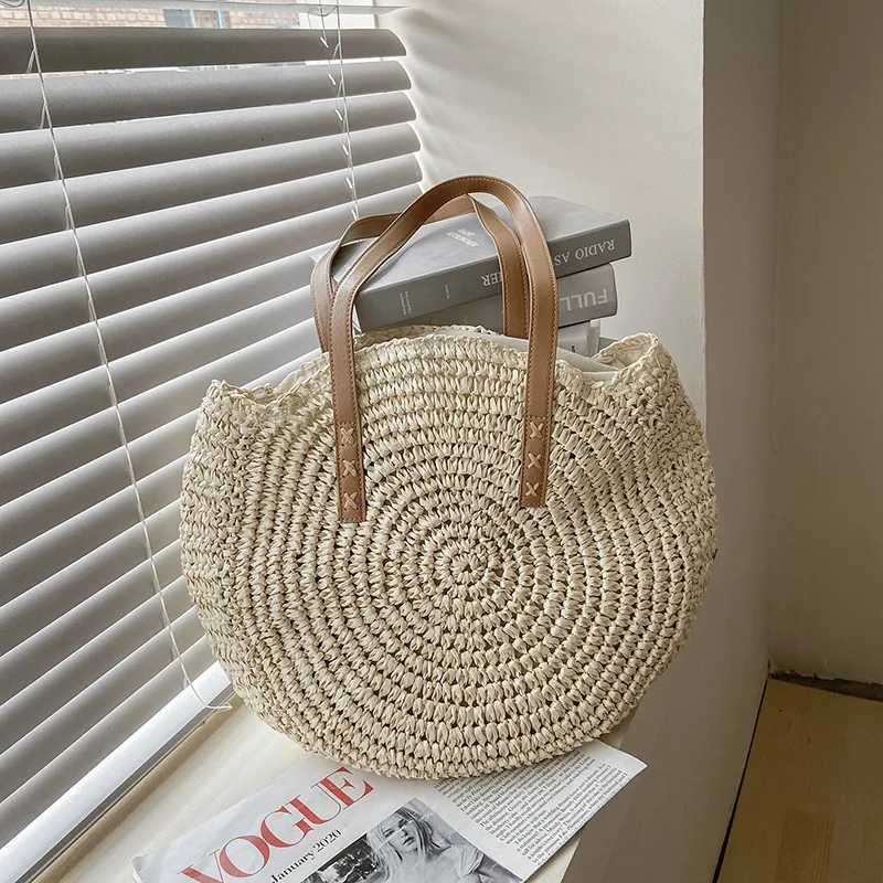 Summer Round for Women Rattan Shoulder Bag Travel Handmade Woven Beach Handbags Female Large Capacity Totes Bag Y250730