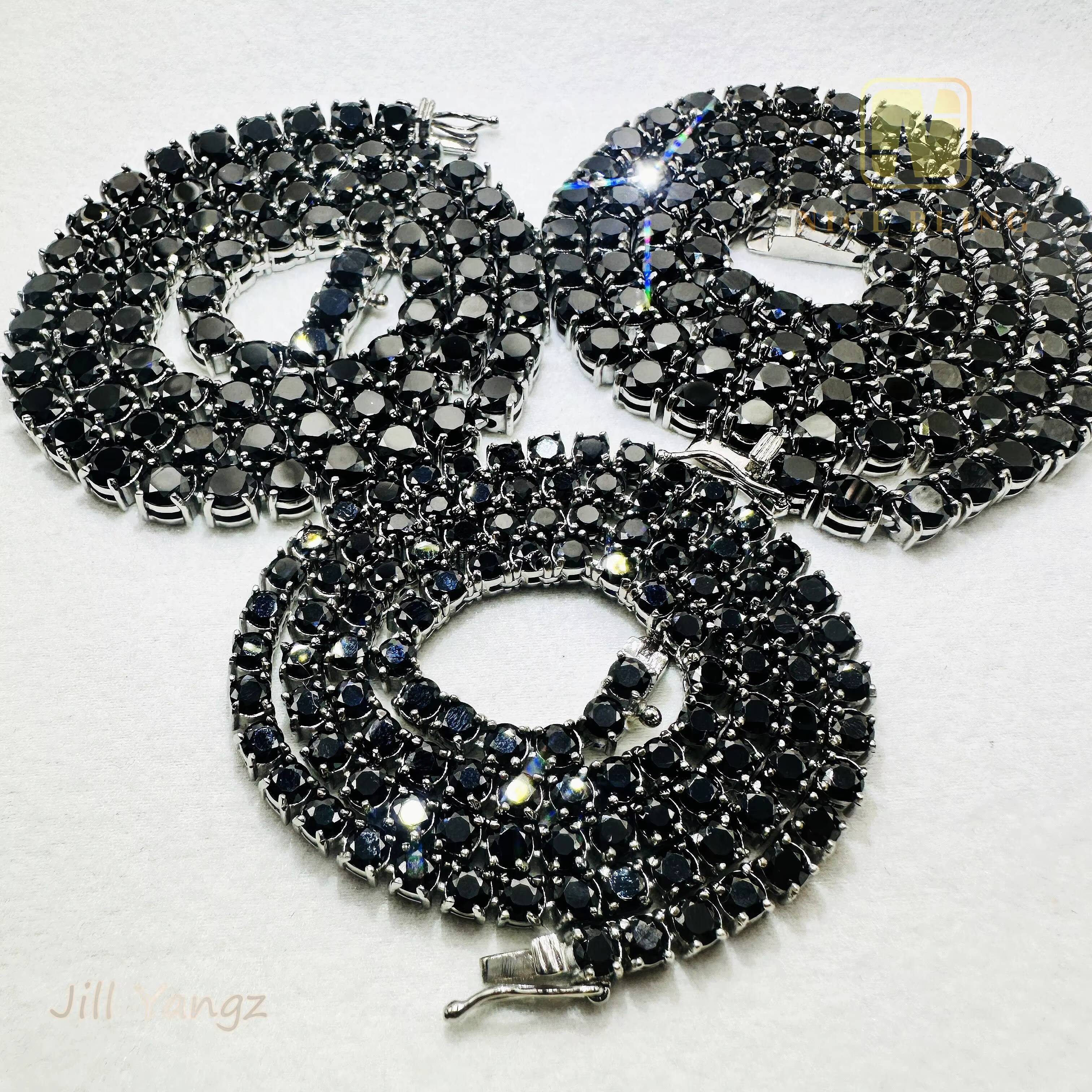Manufacturer Wholesale Black Tennis Chain 4mm 6mm Quality Cubic Zirconia Surgical Steel Waterproof Hip Hop Necklace Bracelets