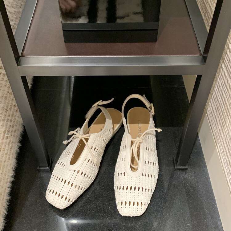 Sheepskin~Grape Mom Hollow Woven Closed-Toe Sandals Genuine Leather Summer Outdoor Vacation Backless Single Shoes for Women