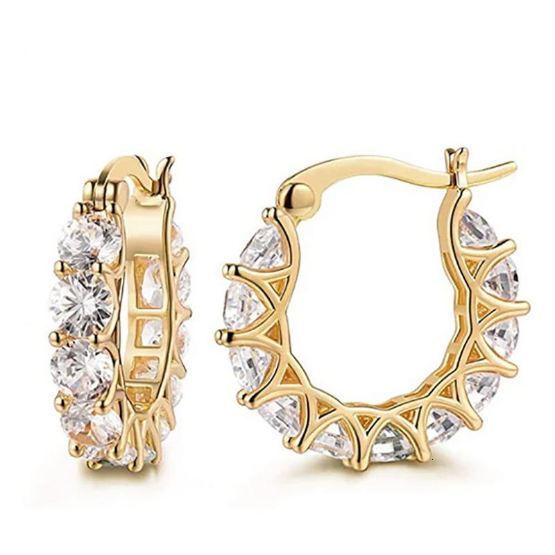 Fashion INS Style for Women French Full Zirconia Flower Edge U-Shaped Hoop Earrings e7306