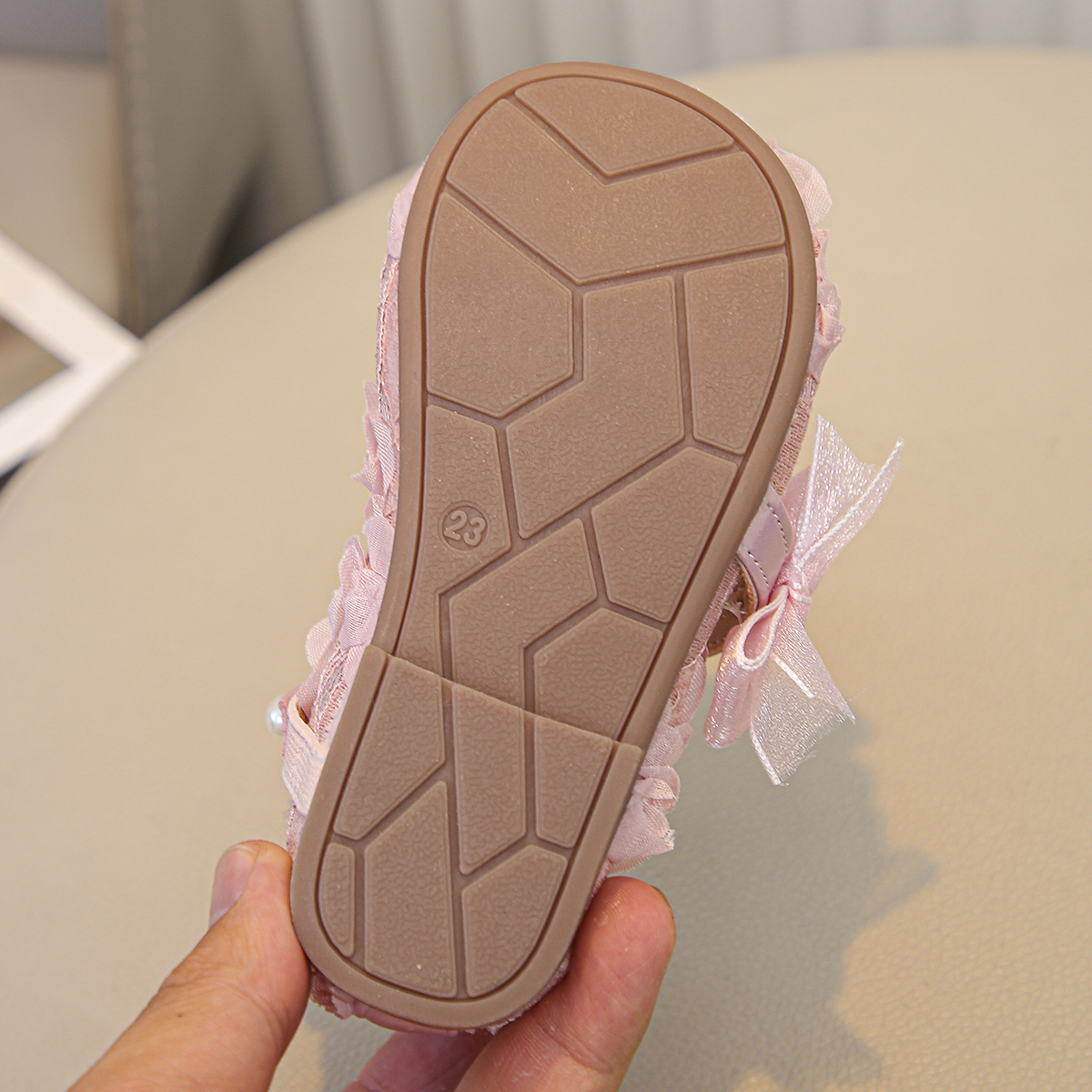 Sweet Princess Fan Girls Pink Lace Single Shoes Pearl Bow Flower Decoration