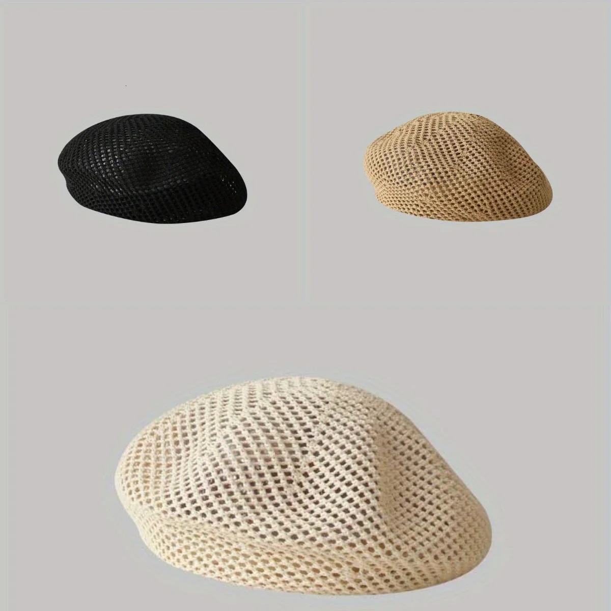 Versatile Temperament Knitted Hat Hollow Weaving Brimless Cap Spring and Summer Breathable Woman Soft and Comfortable Beret 250730