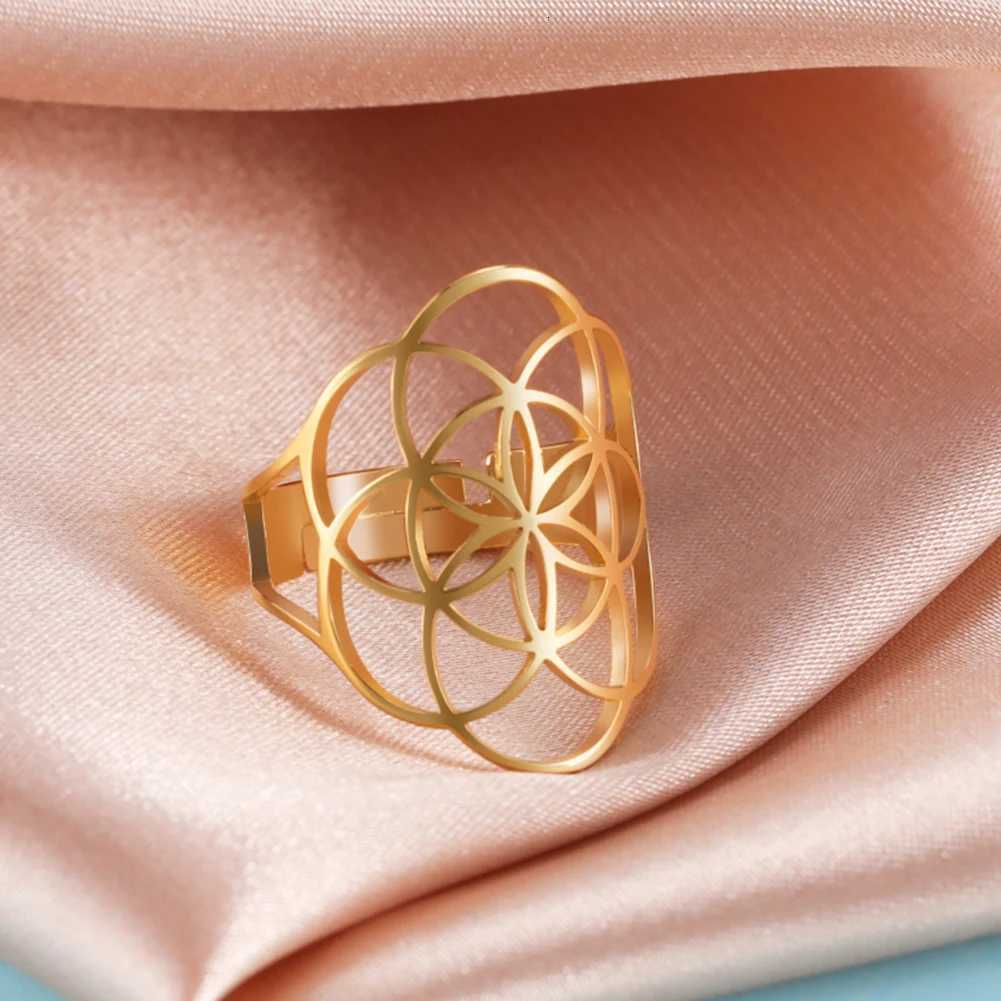 Lucktune Viking Seed of Life Ring Stainless Steel Geometric Flower Amulet Adjustable Ring for Women Retro Jewelry Valentine Gift y250730