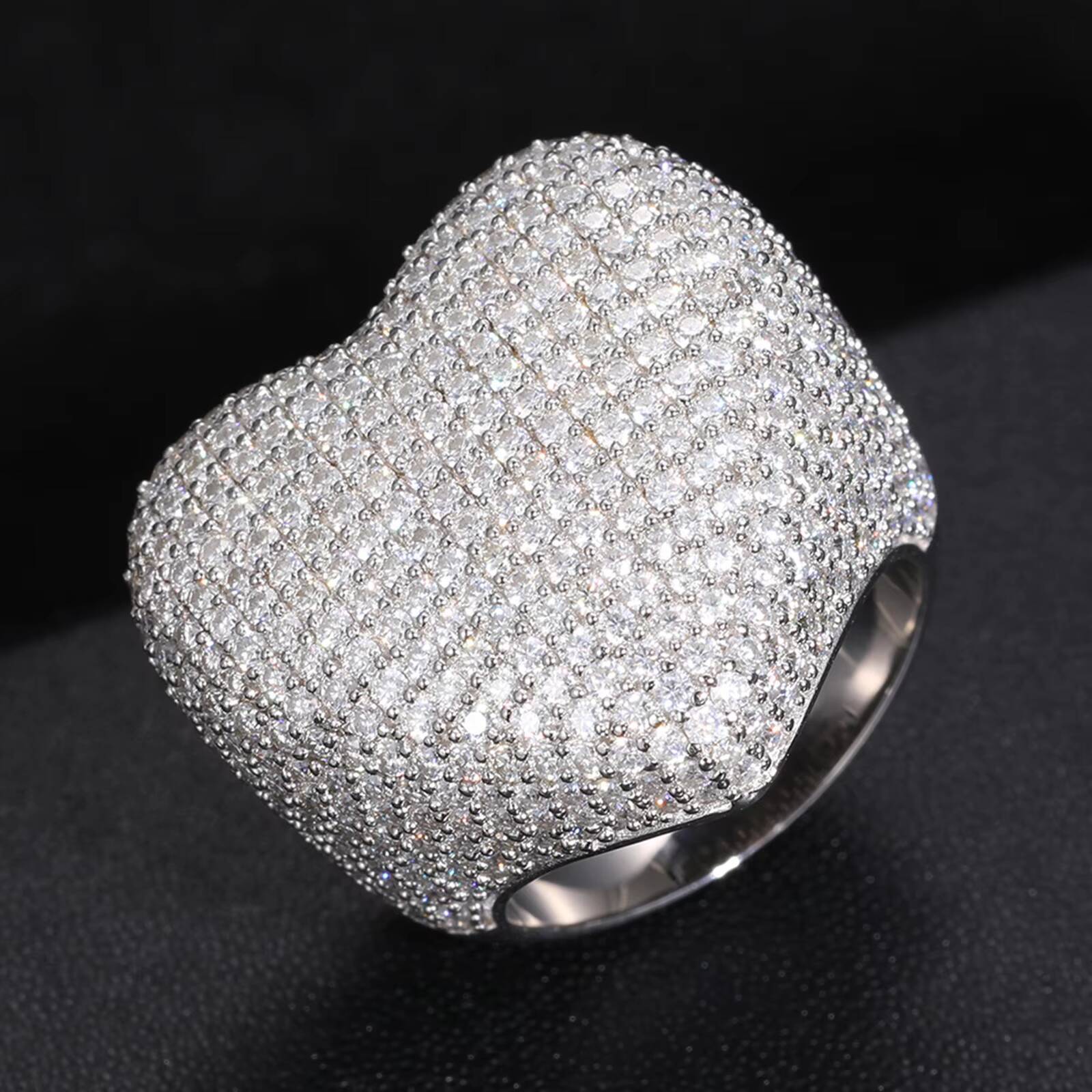 Micro Paved VVS Moissanite Diamond Iced Out Hip Hop Heart Ring Real 925 Sterling Silver Men Women Wholesale Fine Jewelry