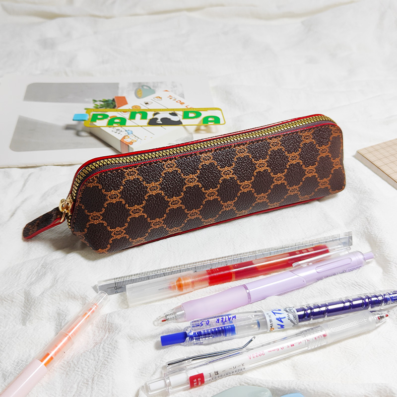 Classic printed leather stationery bag , Student large-capacity pen case ,Fashionable patterns