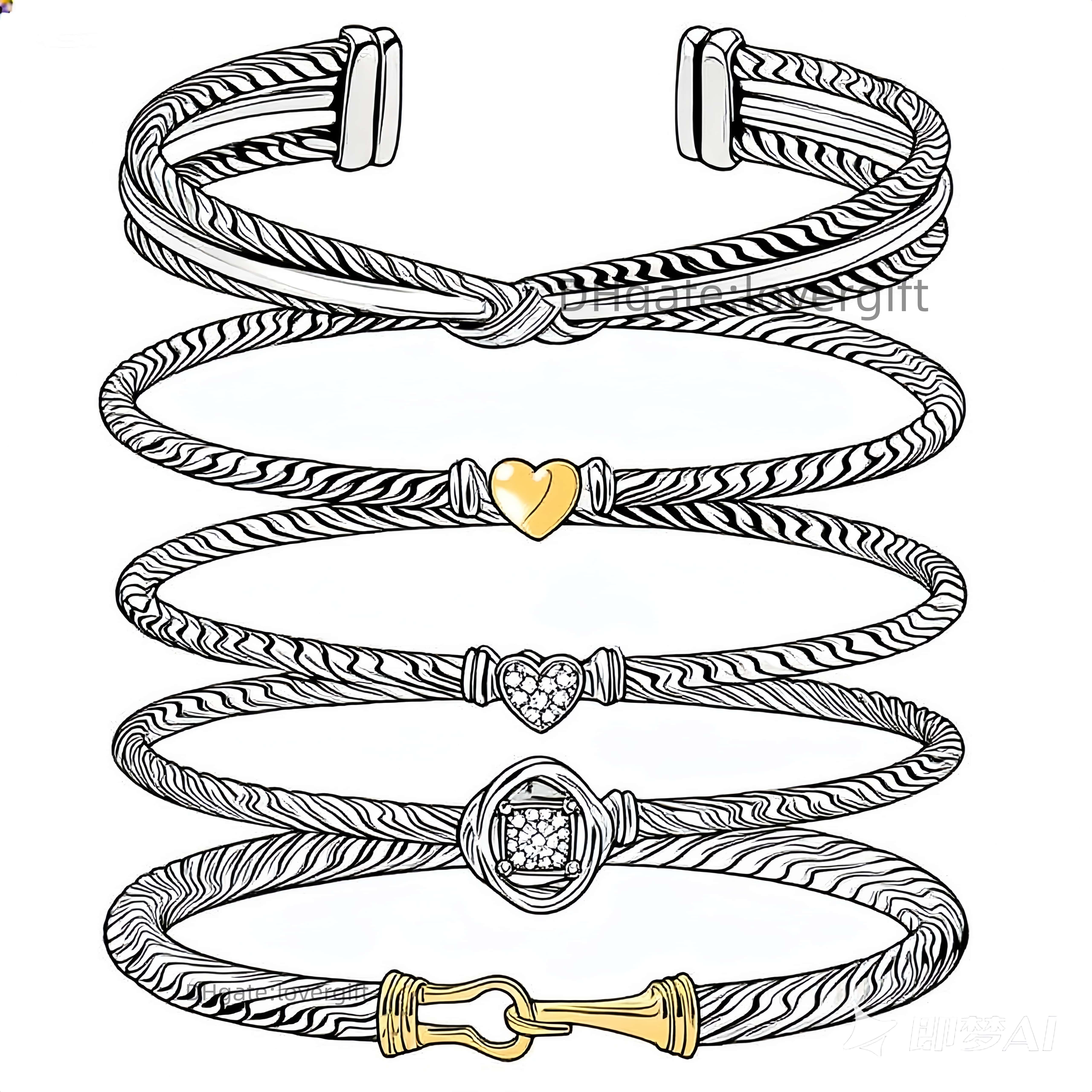 Bracelet designer Bracelets for Women Cable bangles man Davids luxury Jewelry with box Twisted Cuff open bangle high quality 925 Silver hook Wire Engagement gifts