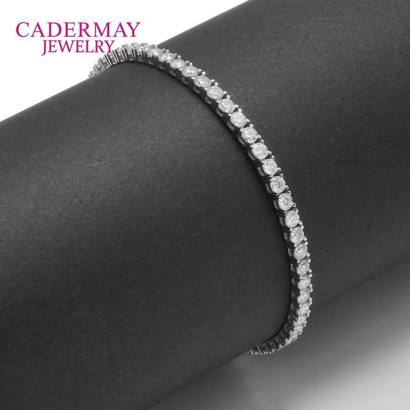 Cadermay Hip Hop Jewelry 3-5mm Round Pure 925 Silver Moissanite Diamond D Vs1 Tennis Chain Bracelet