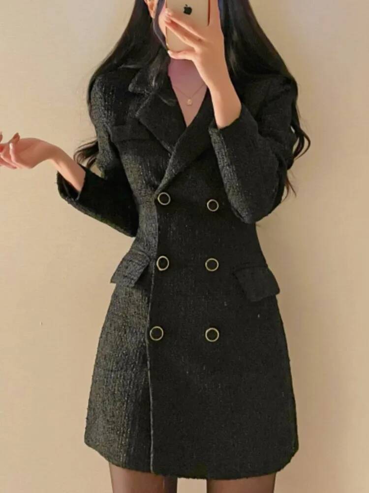 Elegant Tweed Blazer Double Breasted Slim Short Dresses for Women Korean Fashion Office Lady Coat Dress Autumn Winter New ddmysept ddmysept