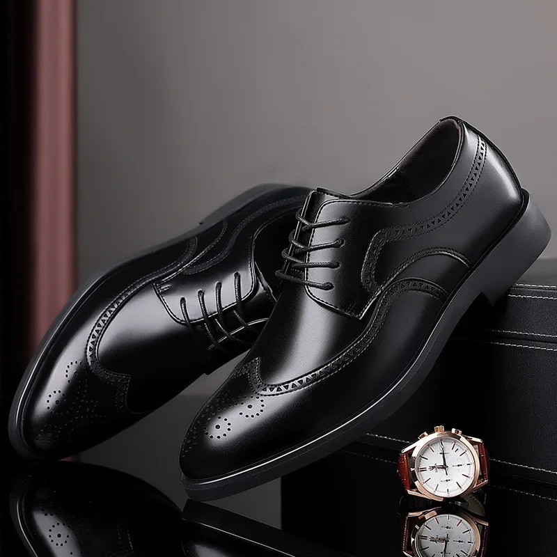 Men Classic Retro Brogues Men Lace Up Business Leather Shoes Formal Office Flats Men Wedding Party Oxford Shoes 250730