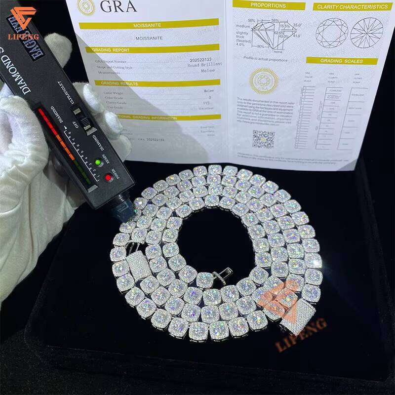 Hip Hop Jewelry Mens 10Mm Pure Sier VVS Moissanite Iced Out Rhodium Plated Tennis Chain Necklace