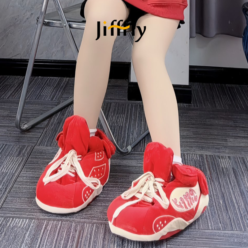 Cute Cartoon Character Jifffly Warm Cotton Slippers with Soft Fur - Unisex Comfort Footwear Collection