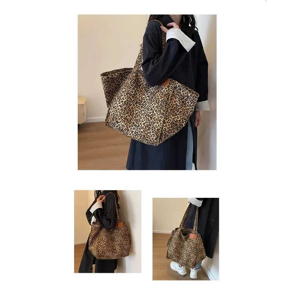 Leopard Print Canvas Tote Bag Large Capacity Fashion Shoulder Bag for School Work Shopping Retro Handbag G250729