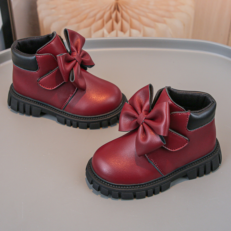 Girls bow short boots Korean cute princess style soft cute baby leather boots