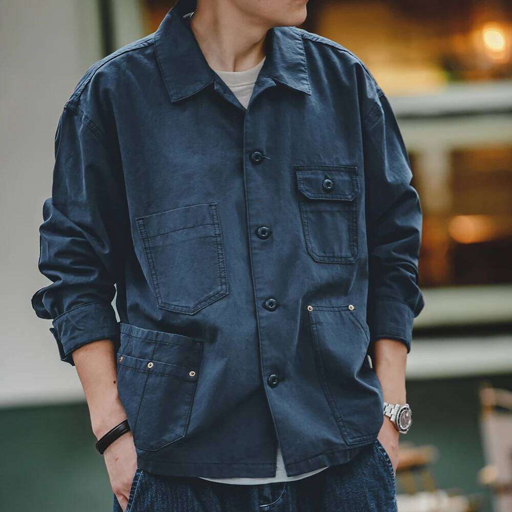 Designer Clothing 2025 Maden Navy Vintage Men Turn-Down Collar Hunting Tops Multi-Pocket Coat Men's Spring And Autumn Workwear Jacket
