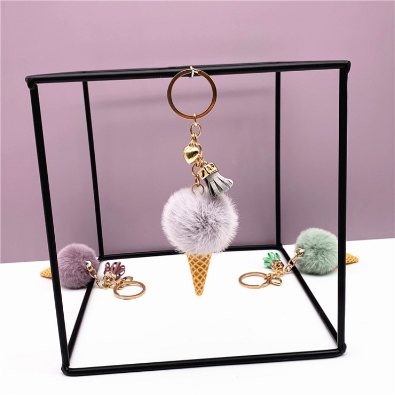 Creative Ice Cream-Themed Cartoon Plushies Set Includes 10 Unique Bags & Rings for Personal Accessories