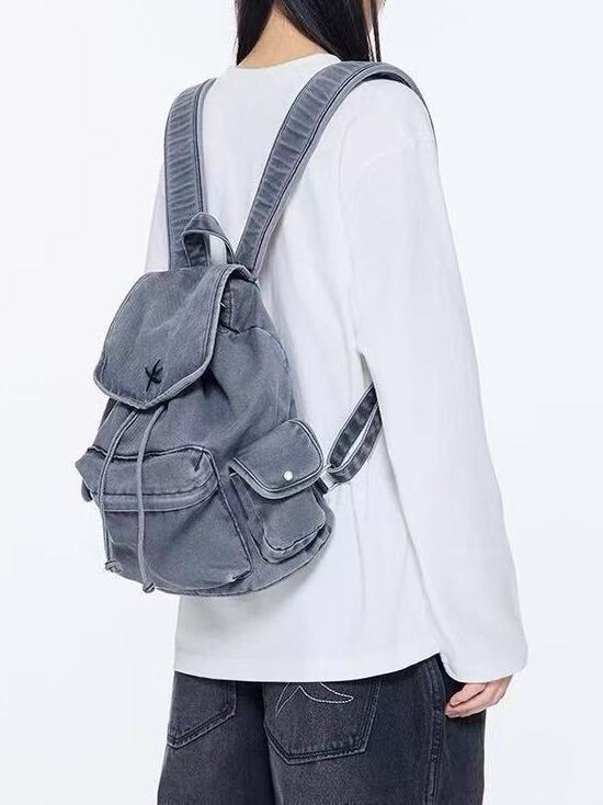Designer Bag Large Capacity Multi-pocket Korean Vintage Starfish Denim Casual Backpack Washed Student School Bag Trendy Luxury Bag Tote Bag