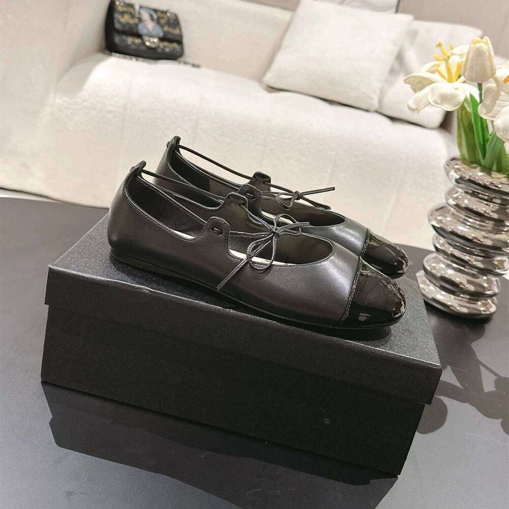 Women Size35-42 Genuine Leather Ballet Flats Butterfly Knot Round Toe Lace Up Leisure Designer Shoes Zapatillas De Mujer 8df