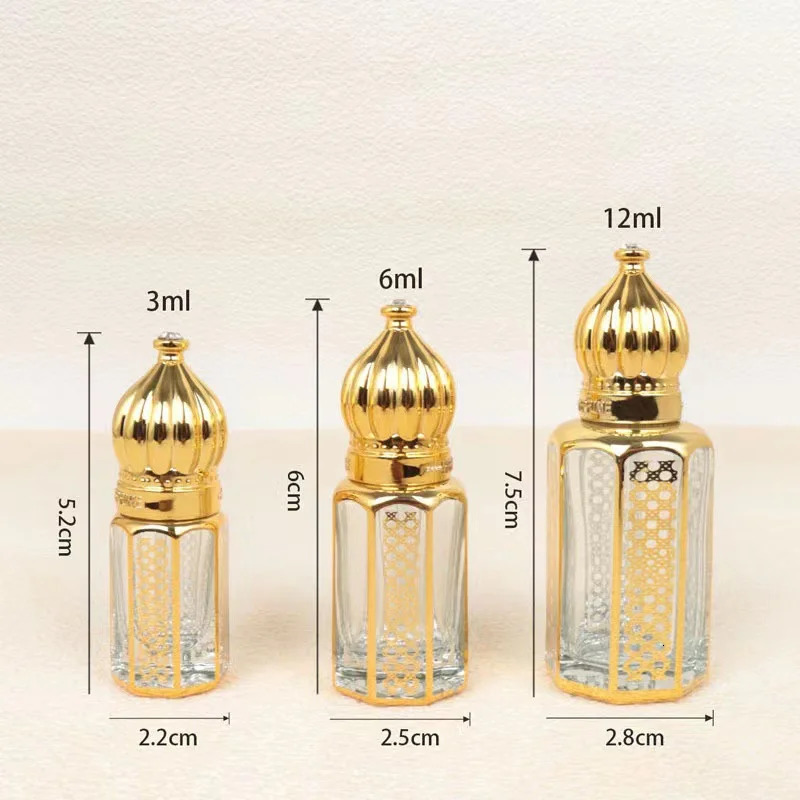 20PCS Essential Oil Bottle 3/6/12ML Portable Mini Gold Refillable Perfume Dropper Bottle Liquid Containers Roll on Bottle 250726