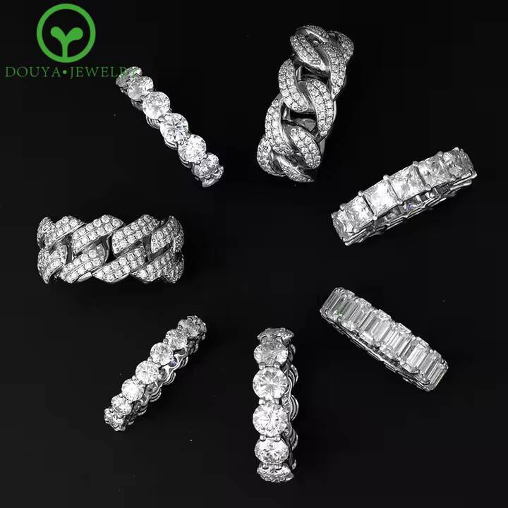 Custom Fine Jewelry Cuban Ring White Gold Plated S925 Silver Man Diamond Iced Out Moissanite Eternity Ring