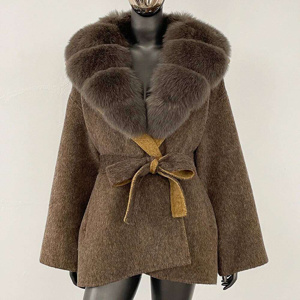 Designer Clothing GENHUA Fashion Outerwears Commute Belt Real Wool Coat Female 2025 New Winter Clothing Women Natural Fox Fur Woolen Jacket Fashion