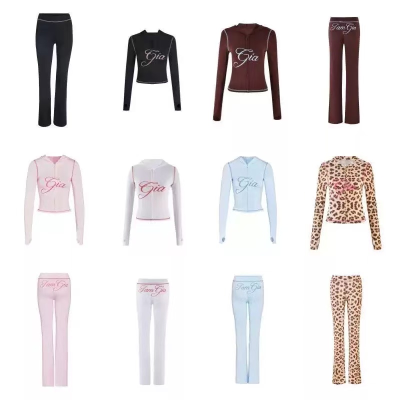 I Am GIA Womens Tracksuit Piece Y2K Pink Set Designer Sports Suit For Women Flared Pants Zip-upLong Sleeve High Quality Color Top C260312